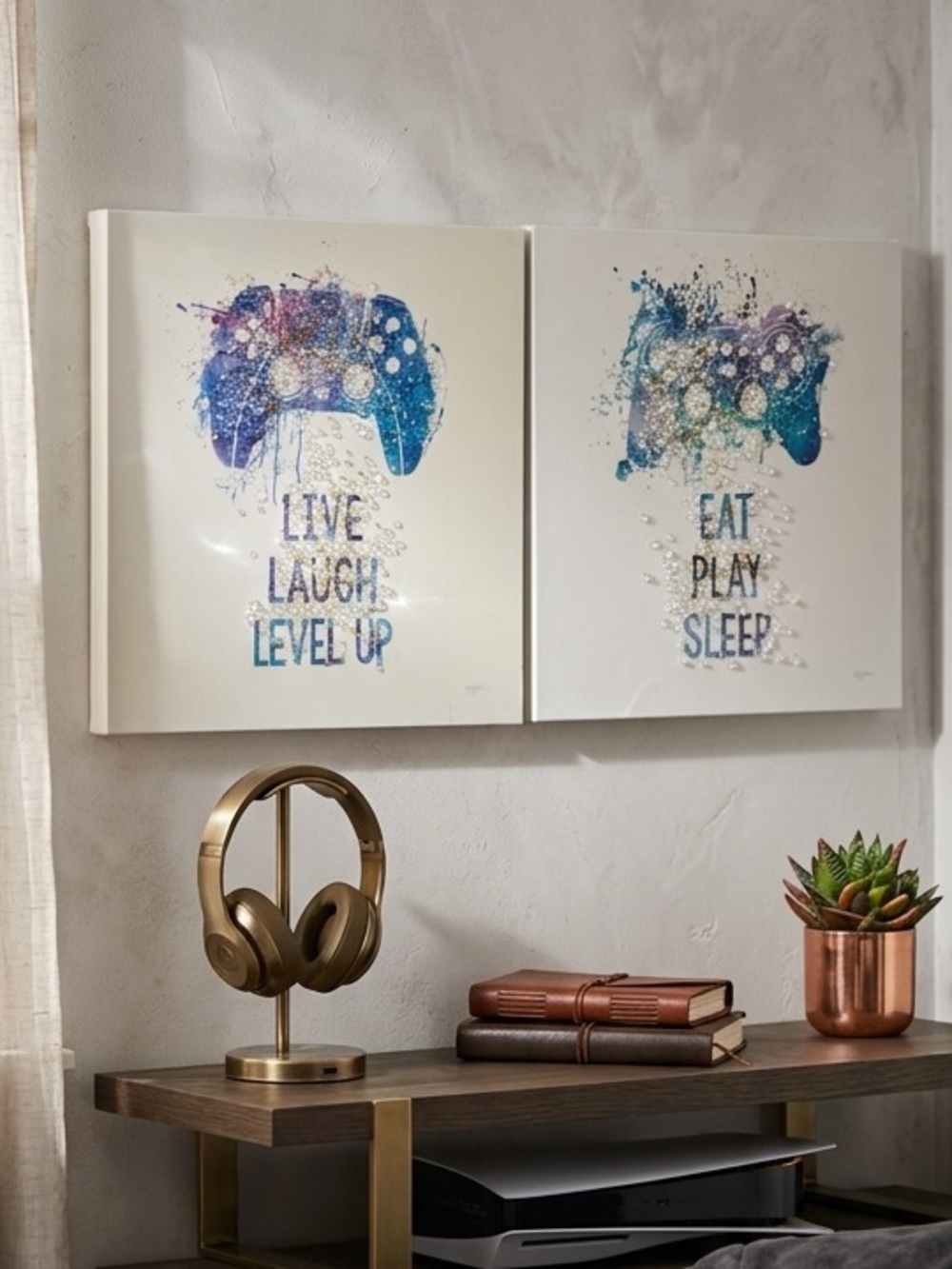 Live Laugh Level Up / Eat Play Sleep Wall Art Set of 2 Multicolor gamer’s